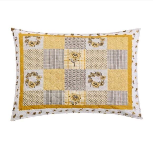 Farmhouse Sunflower Garden Patchwork QUEEN Printed Quilt Set Bonus Tote Bag - Picture 8 of 10